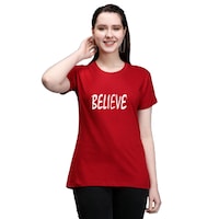 Picture of Trendy Rabbit Believe Printed Cotton Women T-Shirt, Red - Carton of 30