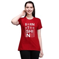 Picture of Trendy Rabbit Born to Shine Printed Cotton Women T-Shirt, Red - Carton of 30