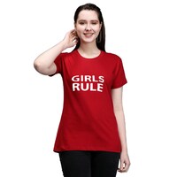 Picture of Trendy Rabbit Girls Rule Printed Cotton Women T-Shirt, Red - Carton of 30