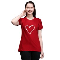 Picture of Trendy Rabbit Herat Love Printed Cotton Women T-Shirt, Red - Carton of 30