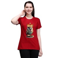 Picture of Trendy Rabbit Cotton Owl Printed Women T-Shirt, Red - Carton of 30