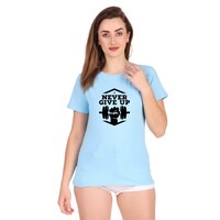 Picture of Trendy Rabbit Naver Give Up Printed Women T-Shirt, Sky Blue - Carton of 30