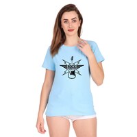 Picture of Trendy Rabbit Rock Printed Cotton Women T-Shirt, Sky Blue - Carton of 30