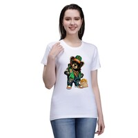 Picture of Trendy Rabbit Bear Printed Cotton Women T-Shirt, White - Carton of 30
