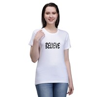 Picture of Trendy Rabbit Believe Printed Cotton Women T-Shirt, White - Carton of 30