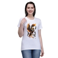 Picture of Trendy Rabbit Cheel Printed Cotton Women T-Shirt, White - Carton of 30