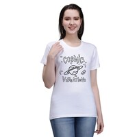 Picture of Trendy Rabbit Cosmic Vibrations Printed Women T-Shirt, White - Carton of 30