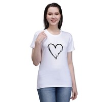 Picture of Trendy Rabbit Herat Love Printed Cotton Women T-Shirt, White - Carton of 30