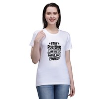 Picture of Trendy Rabbit Stay Positive Printed Women T-Shirt, White - Carton of 30