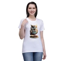 Picture of Trendy Rabbit Owl Printed Cotton Women T-Shirt, White - Carton of 30