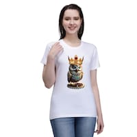Picture of Trendy Rabbit Cotton Owl Printed Women T-Shirt, White - Carton of 30