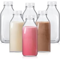 Picture of Fufu Glass Milk Bottle with Plastic Tamperproof Caps, 300ml - Set of 6