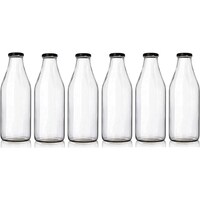 Picture of Fufu Glass Milk Bottles with Metal Airtight Lids, 476ml, Clear - Set of 6