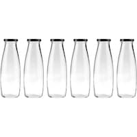 Picture of Fufu Glass Milk Bottles with Metal Airtight Lids, 473ml, Clear - Set of 6