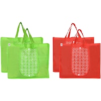 Picture of Fun Homes Foldable Shopping Grocery Tote Bag, Green & Red, Set of 4