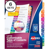 Avery Ready Index 12-Tab Binder Dividers, Set of 6