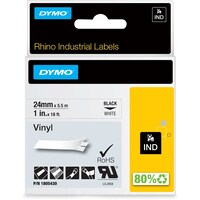 Picture of Dymo Rhino Adhesive Vinyl Label Tape, 24mm, Black
