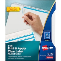 Picture of Avery 5 Tab Plastic Dividers for 3 Ring Binder, Multicolor, Set of 5