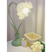 HOCC Minimalistic Flower Design Table Lamp with Push Button, Green