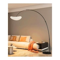 HOCC Nordic Style Modern Fishing Floor Lamp with Marble Base, Black