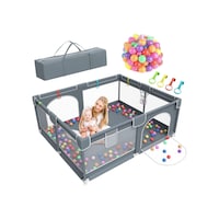 HOCC Large Baby Playpen Fence with Balls, Grey