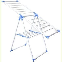 In House Powder Coated Foldable Indoor Cloth Drying Rack, White & Blue