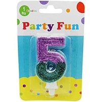 Picture of Party Fun 2 Color Glitters Number Candle No 5, 2inch