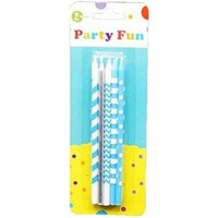 Picture of Party Fun Dot Printed Candles, Blue and Silver, Pack of 10