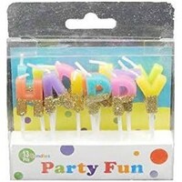 Picture of Party Fun Half Glitter Happy Birthday Pick Candle, Pack of 13