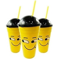Picture of Smiley Design Drinking Cup with Straw, Yellow