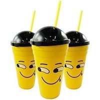 Picture of Drinking Jar with Straw and Smiley Design, Yellow