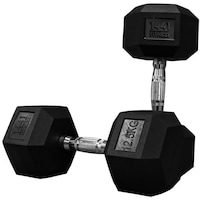 Picture of Prosports Rubber Hex Dumbbell, Black & Silver, 12.5kg - Set of 2
