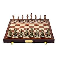 Harley Fitness Wooden Chess Board with Metal Brass and Bronze Set