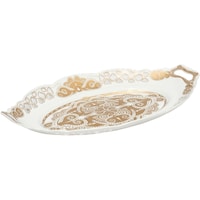 Picture of Vague Flower Design Melamine Serving Tray, Gold & White
