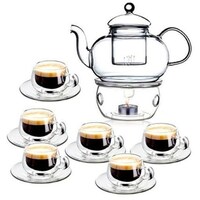 Lihan Double Wall Glass Teapot & Warmer Set, Clear - Pack of 14