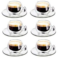Picture of Lihan Double Wall Glass Mug & Saucer, 180ml, Clear - Set of 12