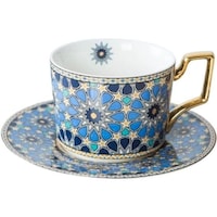 Picture of Lihan Moroccan Ceramic Mug & Saucer, 225ml, Blue