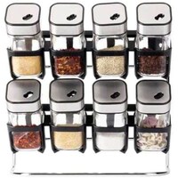 Picture of Lihan Stainless Steel Spice Jars with Holder, Silver & Black - Set of 9