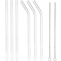 Lihan Glass Straight & Bent Straws with Cleaning Brushes, Clear - Set of 8