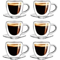 Picture of Lihan Double Wall Glass Mug & Saucer, 150ml, Clear - Set of 12