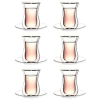 Picture of Lihan Double Wall Glass Cup & Saucer, 80ml, Clear - Set of 12