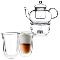 Picture of Lihan Double Wall Glass Teapot & Warmer Set, 1.2L/200ml, Clear - Set of 4