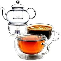 Picture of Lihan Double Wall Glass Teapot & Warmer Set, 250ml/1L, Clear - Set of 4