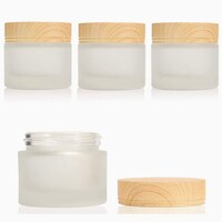 Picture of Blush Frosted Cosmetic Glass Jar with Wooden Texture Plastic, 100ml, Clear