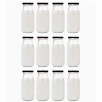 Picture of Blush Glass Milk Bottles with Black Metal Airtight Lids, 250ml, Clear - Set of 12
