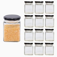 Picture of Blush Square Glass Jar with Sealed Metal Regular Lid, 60ml, Clear - Set of 12