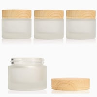 Picture of Blush Frosted Cosmetic Glass Jar with Wooden Texture Plastic, 50ml, Clear - Set of 12