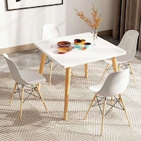 Mumoo Bear Eames Style Modern Square Dining Table with 4 Chairs, White