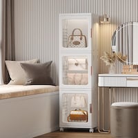 Mumoo Bear Narrow Foldable Storage Organizer with Adjustable Shelf & Clear Door, 3 Layer, White