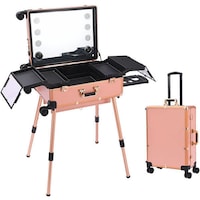 Professional Rolling Makeup Trolley Case, 60 x 44.5 x 23cm, Pink